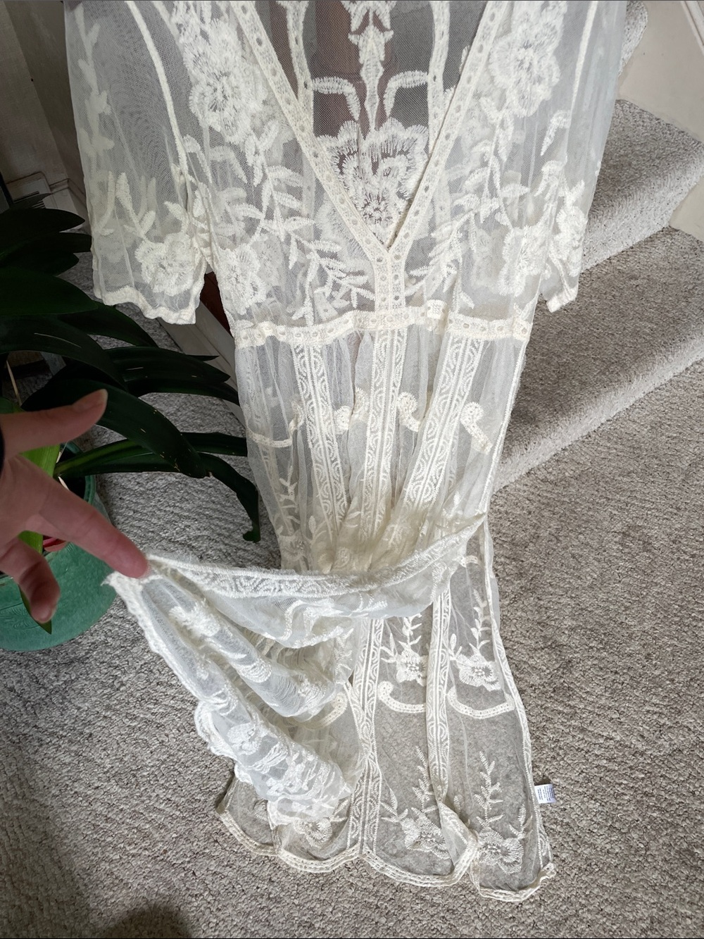 Woven Heart Ivory Sheer Embroidered Boho Lace Swim Dress Cover - Picture 4 of 9